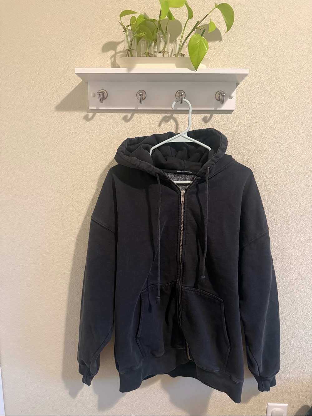 Brandy Melville Men's Black Zip Hoodie Jacket